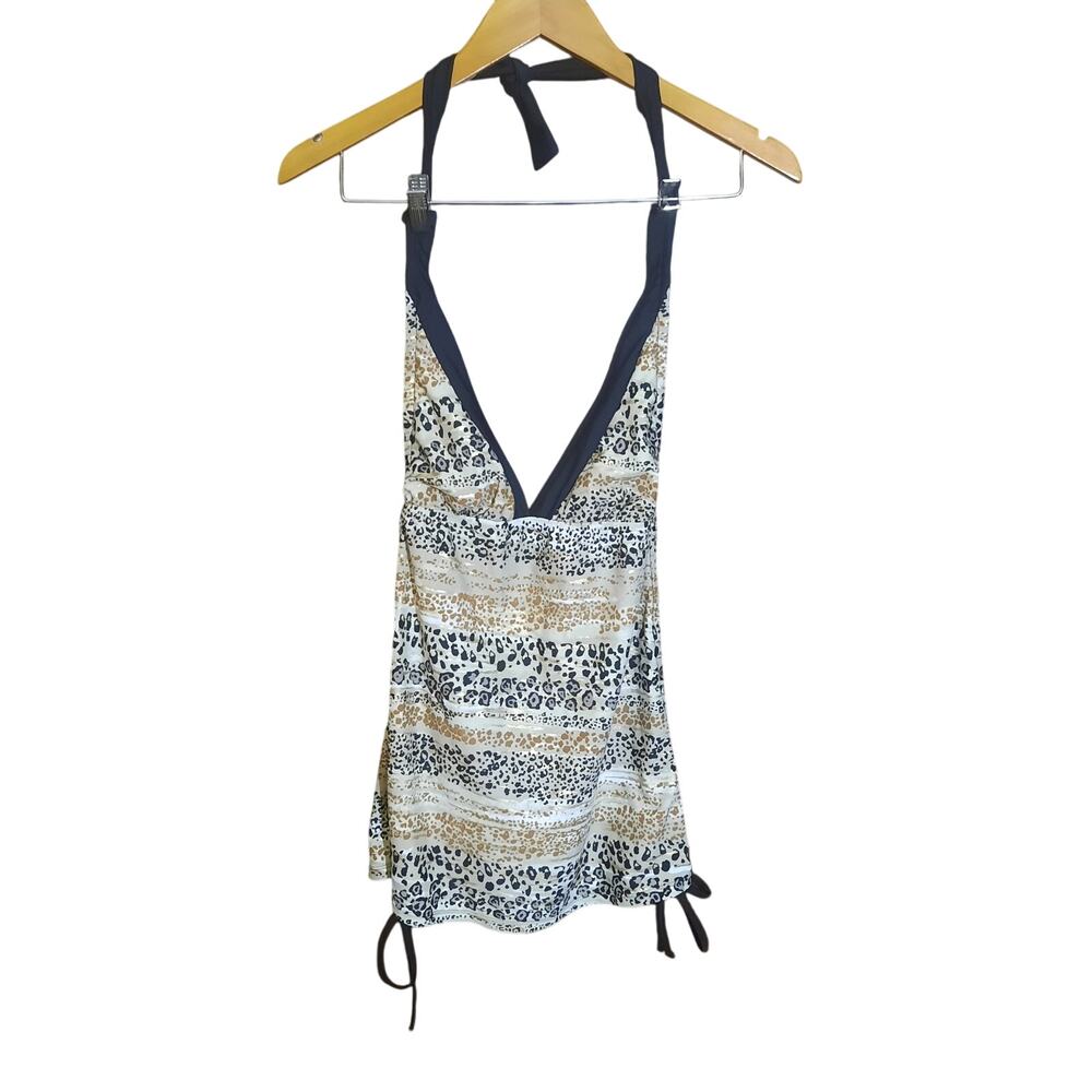 Venus Womens Cheetah Metalic Print Halter Top Black Bottoms Swim Set Size 10